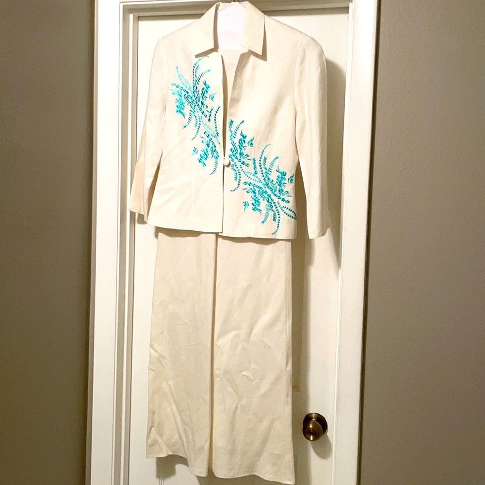 VINTAGE 2-pc column dress with embroidered jacket, Jessica Howard, size 6, both